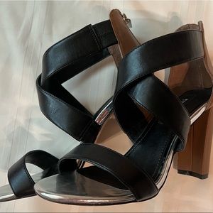Leather high heeled sandal-zipper back. Purchased from White House Black Market.